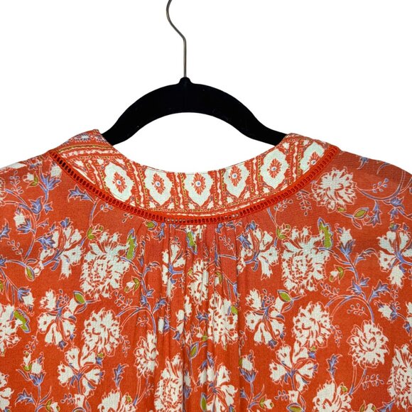 C&C California Orange, cream & blue Boho floral patterned Top Size Medium - Picture 11 of 15